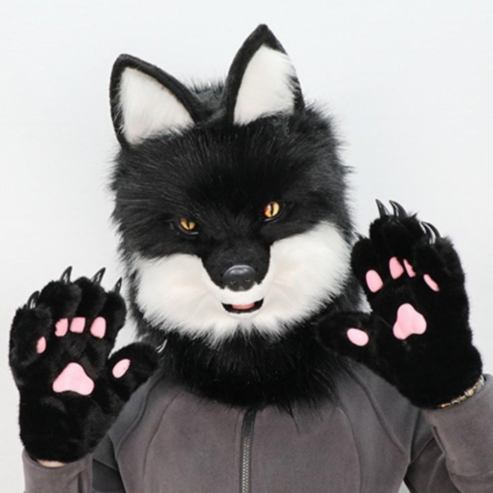 Furry Plush Cat Paw Gloves Wolf Puppy Animal Claw Mittens Cute Cosplay Costume Gloves  Party