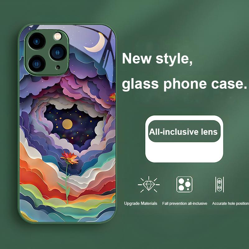 Colorful Night Flowers Purple For Iphone 16 Plus 15 14 13 12 Mini 11 Pro Max X XS XR 7 8 Plus 2022 Tempered Glass Phone Case