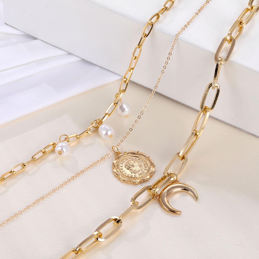 Multilayer Moon Pendant Necklace Set Women's Elegant Necklace Fashion Jewelry Gift