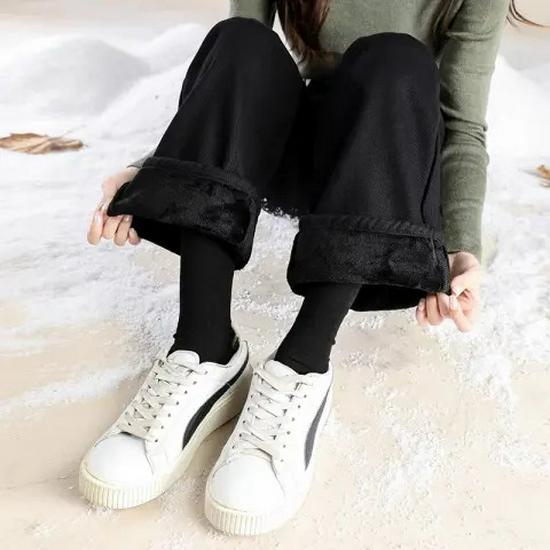 2025 Plush Thickened Girls' Wide-Leg Jeans for Autumn/Winter - Junior High School