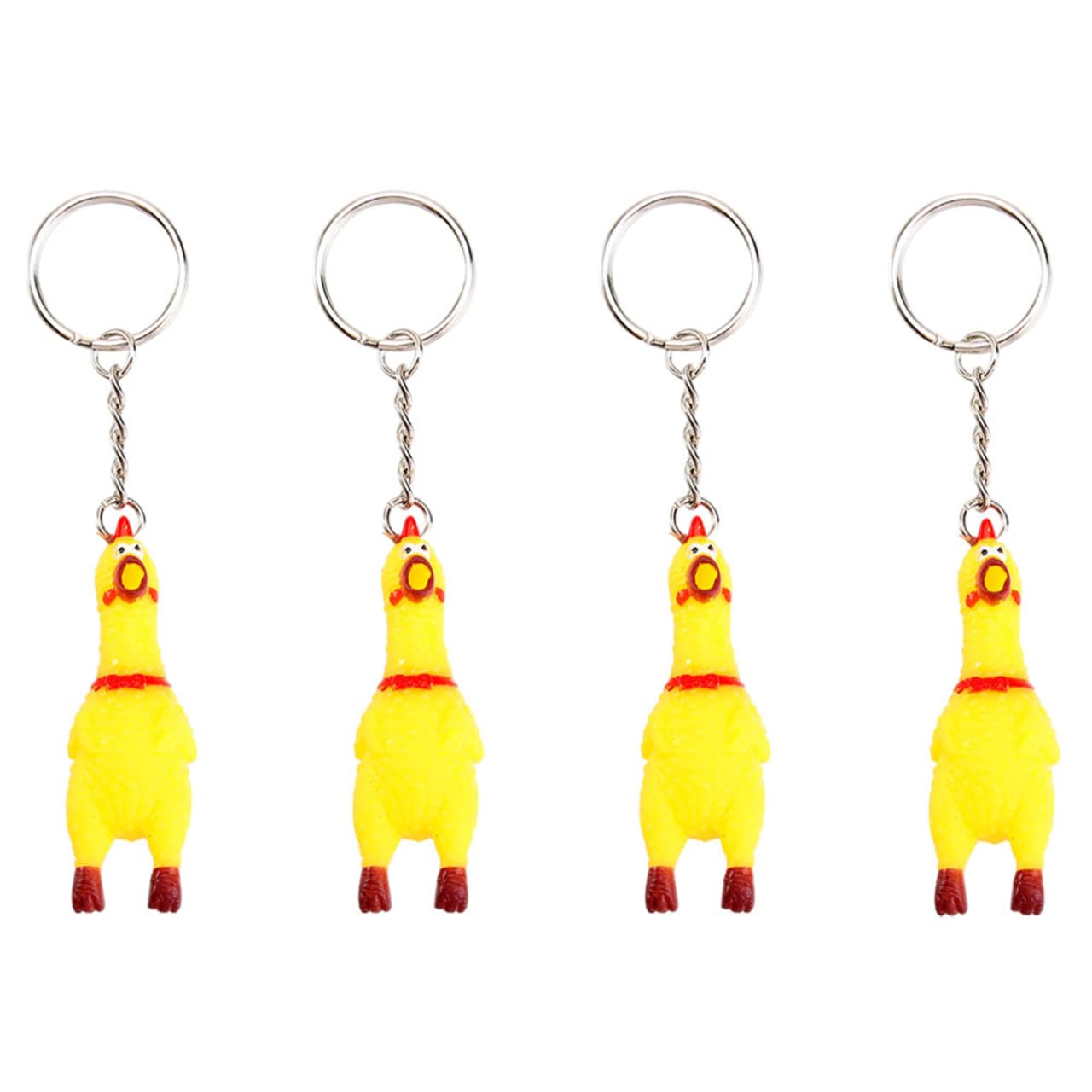 Set of 4 Screaming Surprise Chicken Keychains Miniature Stress Reliever Keyrings Perfect for Cell Phones and Bags - -