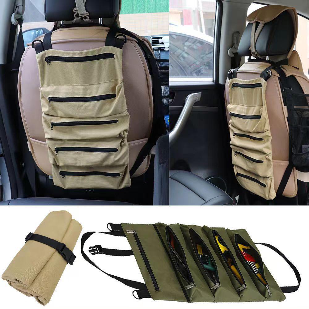 Multipurpose Roll-Up Tool Bag and Wrench Organizer with Shoulder Strap and Zipper Closure