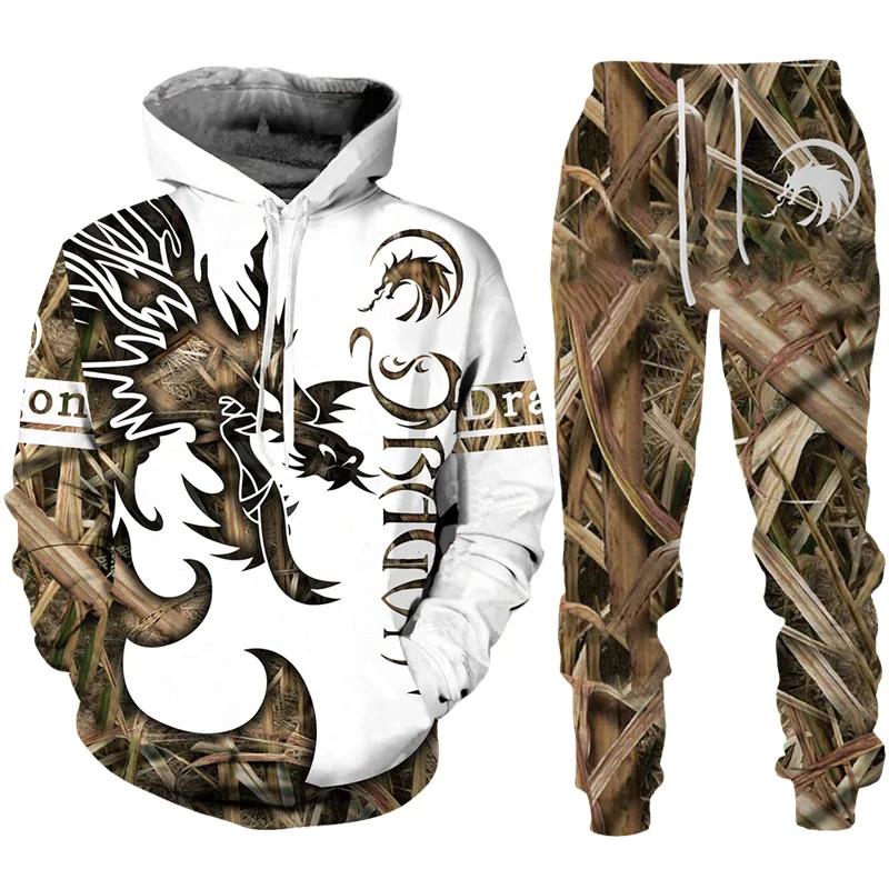 

Мужские комплекты худи с 3D-принтом дракона и черепа, спортивный костюм/брюки, осень-зима, пуловер с длинным рукавом, панк, кэжуал, оверсайз, высокое качество 3XL