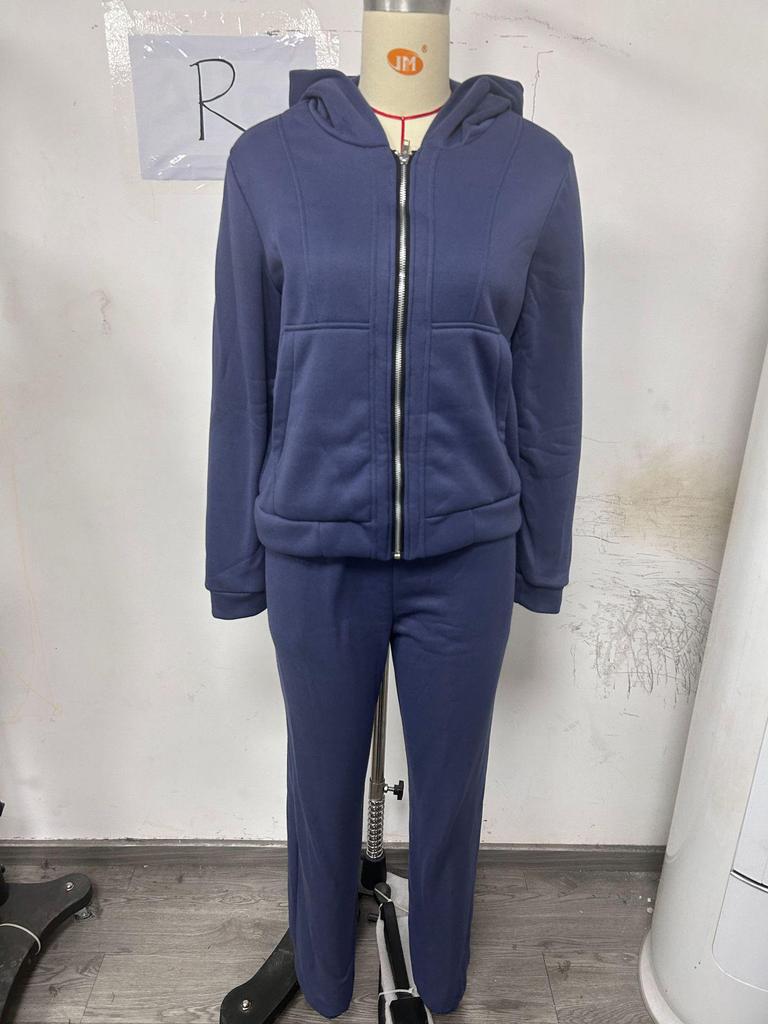 European-American Fleece-Lined Hooded Sweatshirt and Pants Set for Women - Autumn/Winter