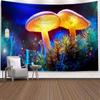 Mushroom Forest Tapestry, Peach Skin Velvet Background Fabric, Polyester Digital Printing Wall Carpet, Room Decoration Hanging Fabric