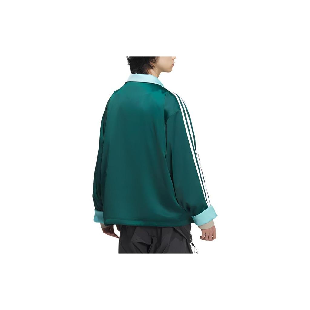 adidas Originals Chinese Tang-Style Satin Striped Stand Collar Sports Jacket Unisex Jackets Forest-Green JD3381