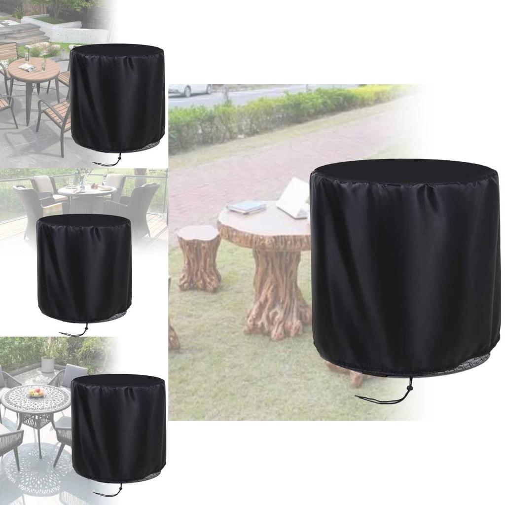 Durable Black Oxford Round Table Cover For Outdoor Patio Rain Dust Wind Protection