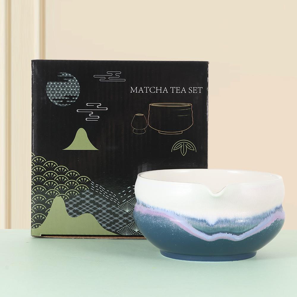 New Ceramic Matcha Bowl with Pouring Spout Reusable Matcha Whisk Holder Multicolored Japanese Tea Set Tea Lovers