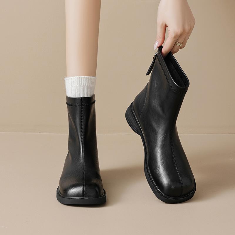 Augustine Black Short Boots Women's 2025 New Autumn Retro Thin Boots British Style Martin Boots Spring and Autumn Single Boots