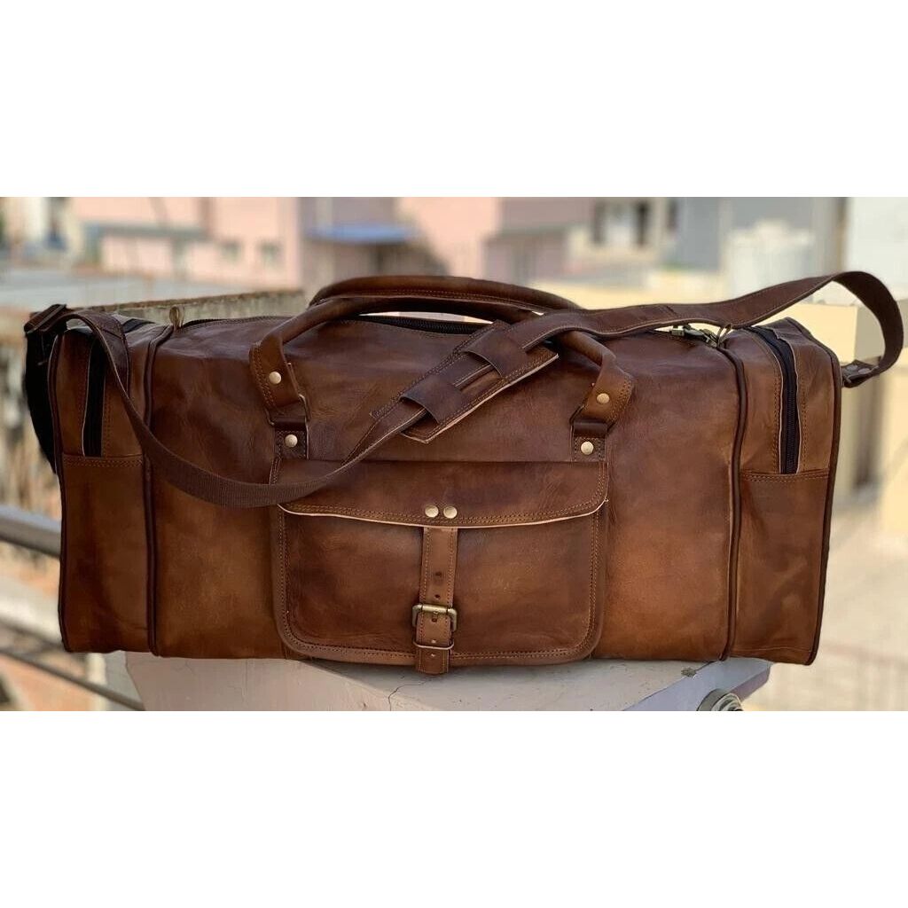 Men's Duffel Bag Vintage Leather Duffle Travel New Gym Luggage Genuine Overnight