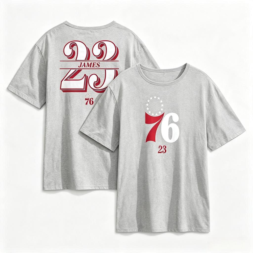 LeBron James Königliche Philadelphia 76ers im Paint Name & Nummer T-Shirt Übergroßes Trainings Sporttrikot Kurzärmelig Damen Herren Kleidung