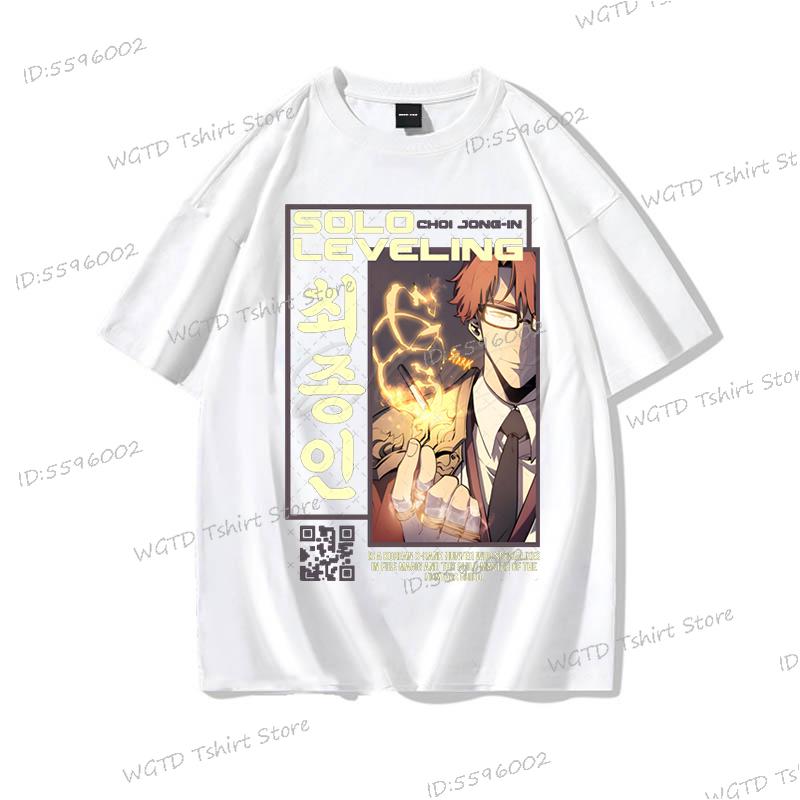 Anime Solo Leveling T Shirt Vintage Sung Jin Woo T-shirts Men Women Cotton Streetwear Short Sleeve Manga Solo Leveling Tops Tees