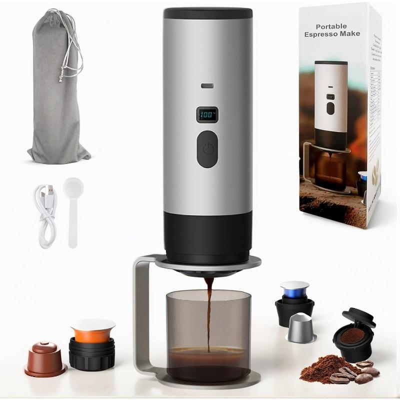 3-in-1 tragbare Kaffeemaschine für Reisen, Mini-Espressomaschine für unterwegs, Selbstheizend, Kompatibel mit gemahlenem Kaffee für Auto, Wandern, Camping, Büro