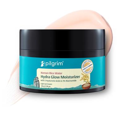 Korean Rice Water Hydra Glow Moisturizer 50Gm, 5 Hyaluronic Acids, 3% Niacinamide, 5 Ceramides, Pilgrim