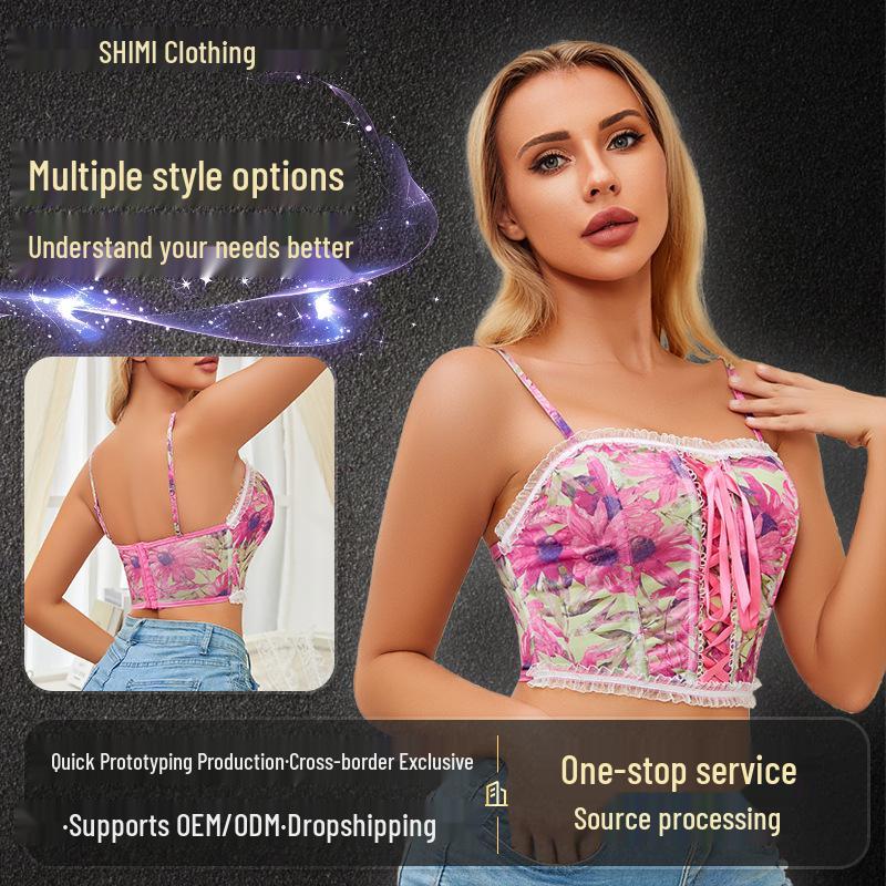 

Женский танк-топ на бретелях-спагетти с цветочным кружевом и бантом спереди Extra Large розовый