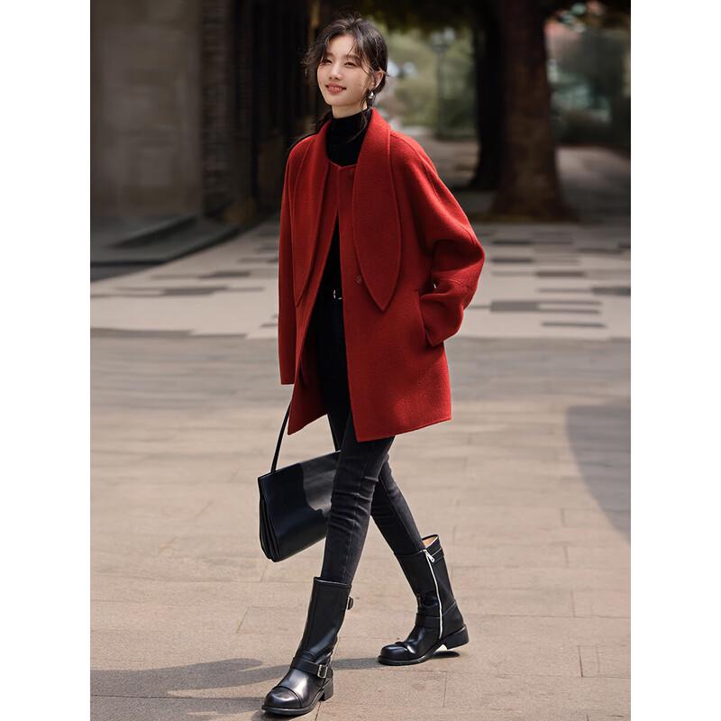 XWI Women's Scarf Collar Double-faced Wool Coat