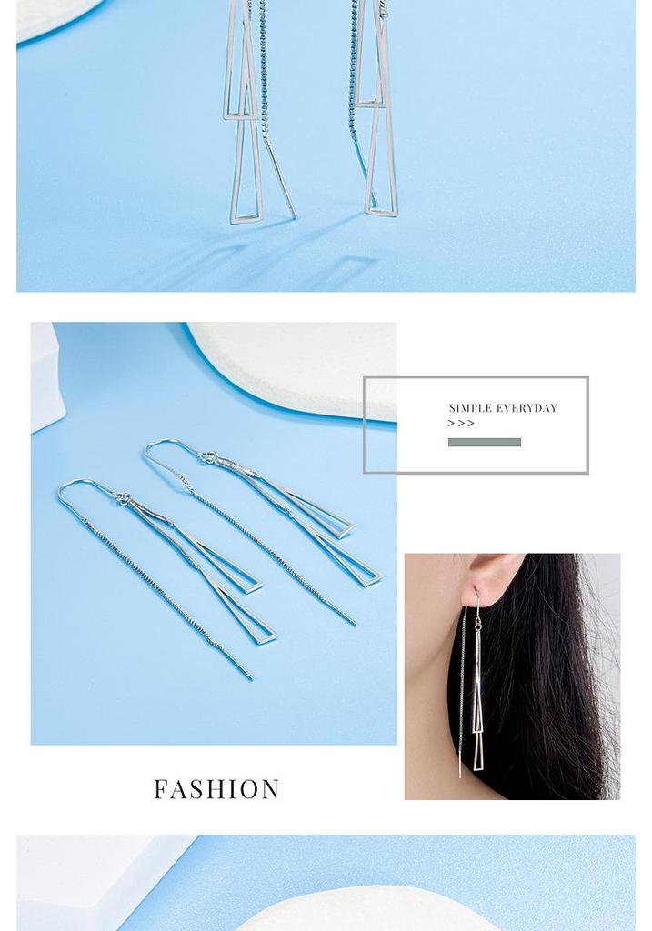 Elegant Korean Style Geometric Triangle Tassel Ear Cuffs for Women - 2022 Trendy Long Layered Earrings