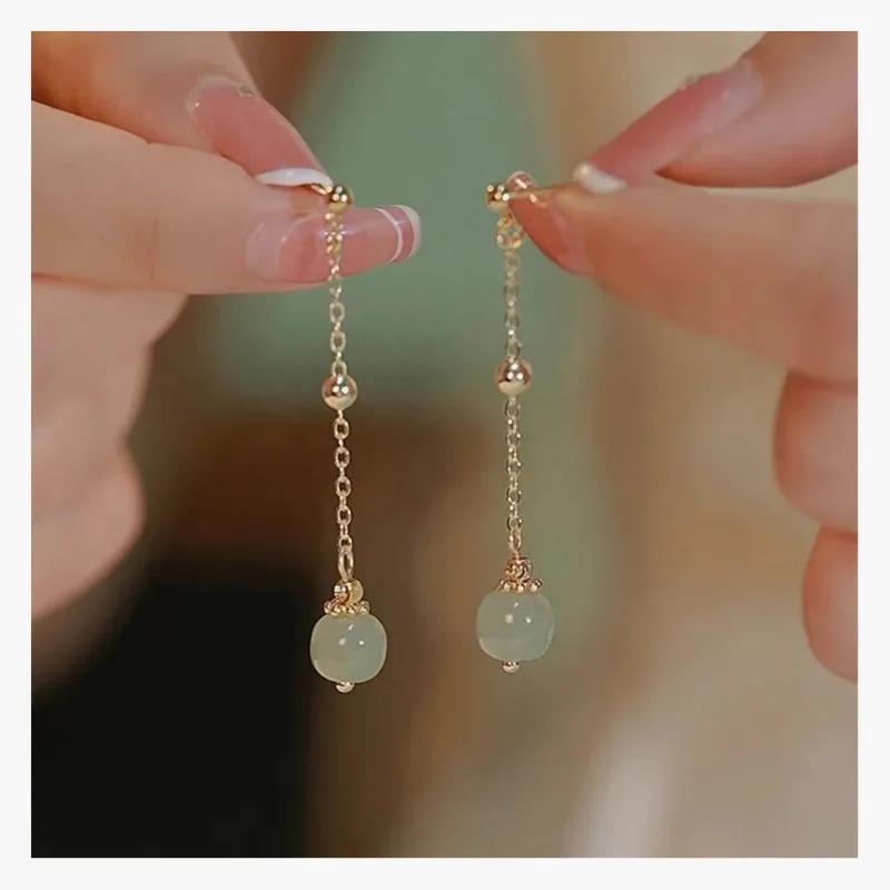 Fashion Jewelry For Women Girls Imitation Hetian Jade Pearl Drop Earrings Ancient Chinese Style Hanfu Cosplay Accessories Ethnic