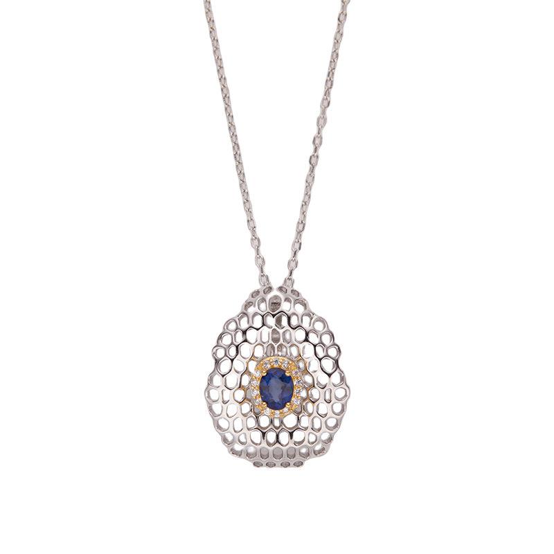 Color Treasure Pendant S925 Sterling Silver Natural Sapphire Necklace Women'S Fashion Versatile Collarbone Chain