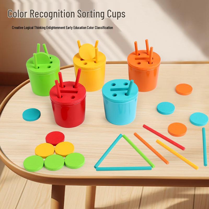 Montessori Wooden Color Sorting Cups - Educational Cognitive Training Toy