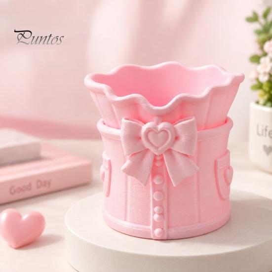 Pink Bow Stationery Holder Makeup Brush Holder, 3D Printed Desk Organizer, Cosmetic Brushes Container & Pen Storage Cup for Vanity Decoration