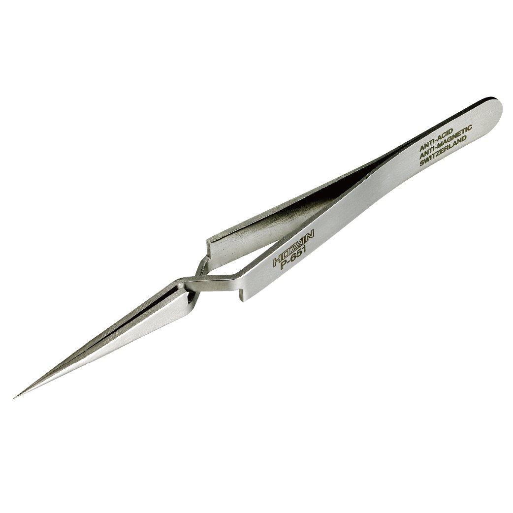 HOZAN Reverse Action Tweezers, Total Length 118mm, Tip Width 0.2mm, Maximum Opening Width 15mm, Weight 13g, P-651