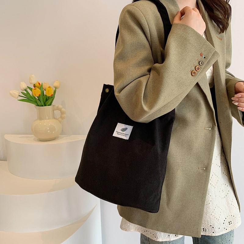 

2025 Versatile Corduroy Tote - Korean Harajuku Style Autumn/Winter Shoulder Bag 27x13x31 cm чёрный