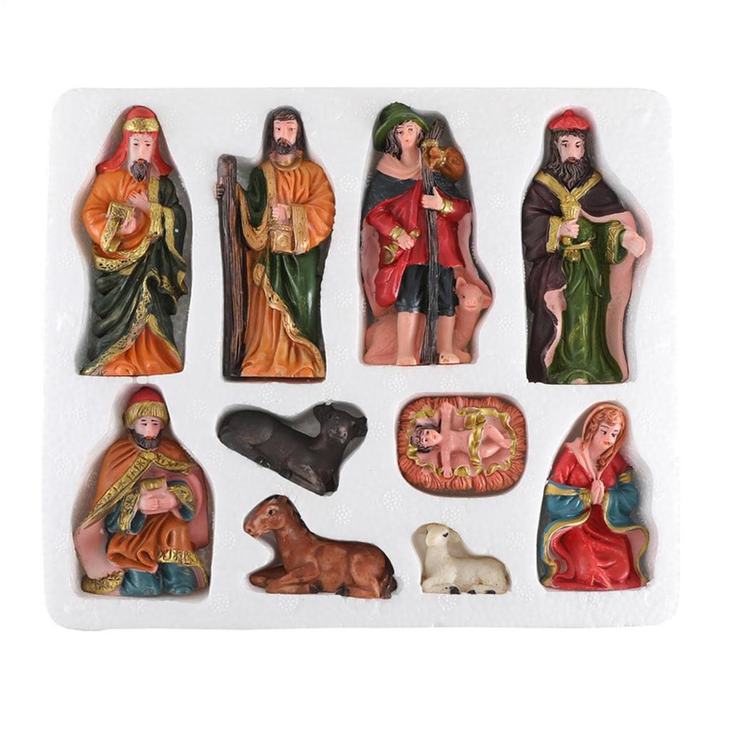 10 Pcs Christmas Nativity Set Ornaments Nativity Scene Craft Ornaments Miniature Religious Resin Nativity Jesus Figures set