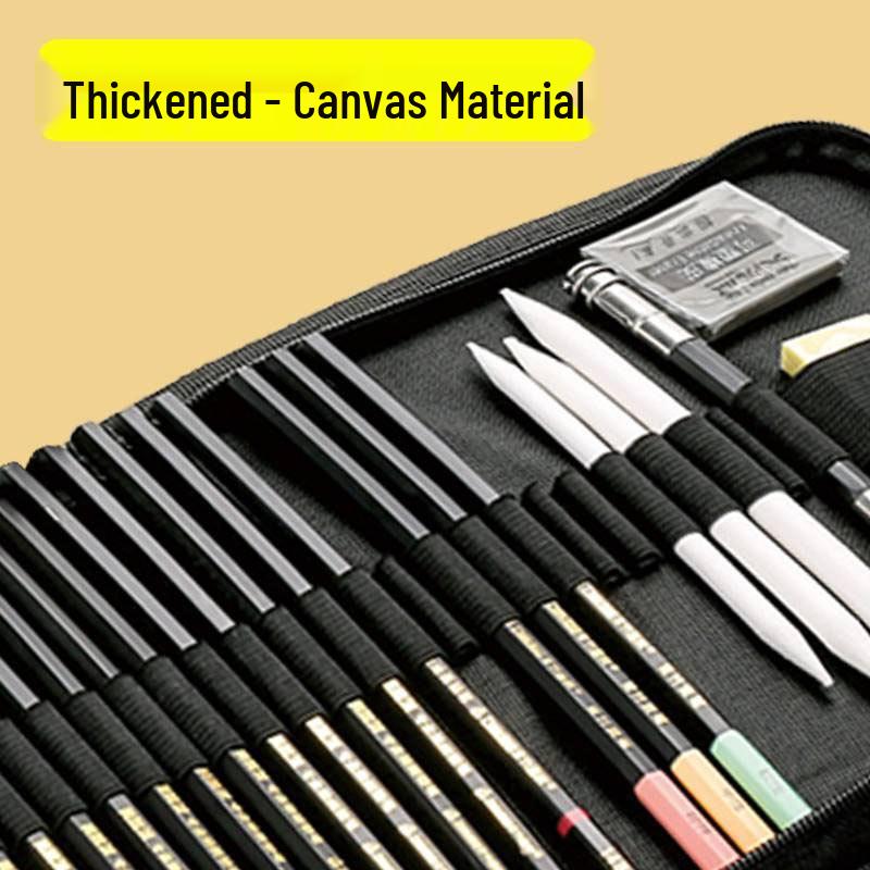 Foldable Canvas Pencil Case - 72 Slots, Zipper Closure for Art Tools and Student Supplies