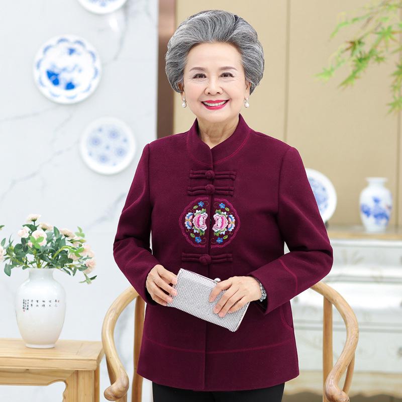 

Embroidered Woollen Cardigan for Middle-aged and Elderly Women - Spring/Autumn Tang Suit Style 4XL (130-145 jin)