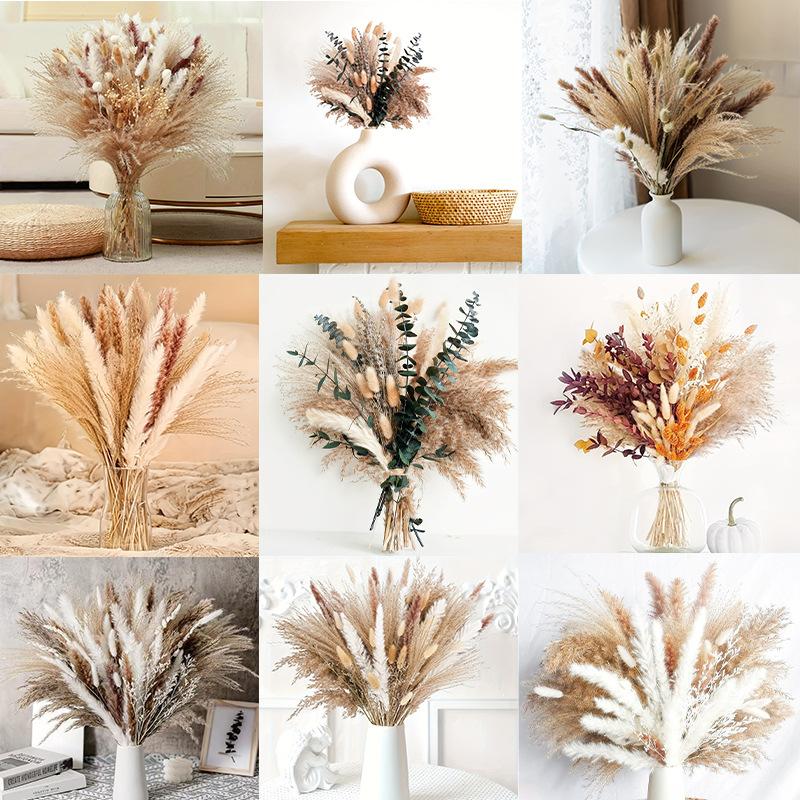 80Pieces Natural Dried Flowers Bouquet Home Decoration  Pampas Reeds Grass Rabbit Tails Bouquet Boho Home Arrangements