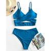 Women's High Waist Two Piece Swimsuit with Cross Wrap Straps Adjustable Spaghetti Straps Bikini Set for Beach Pool Swimwear