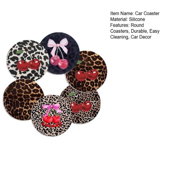 Yousheng 6PCS Car Coasters, Leopard Print Decorative Coasters, Round Heat-Insulating Stain-Proof Cup Holders, for Auto