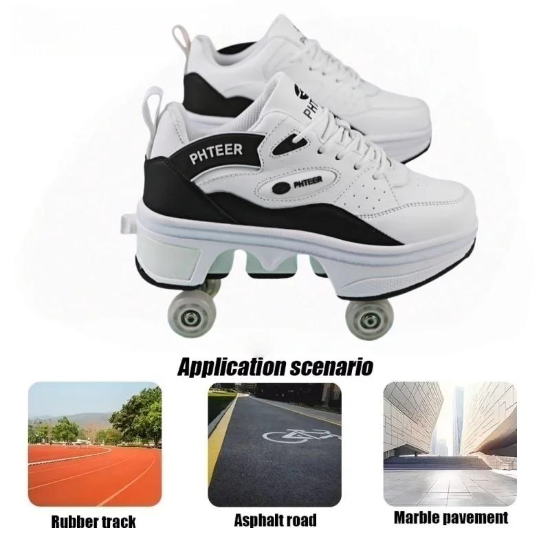 Deformationsskor 4-hjuliga Skatesneakers Rullskridskor för Vuxna och Barn Sportiga Tävlingsskor för Kvinnor Män och Ungdomar