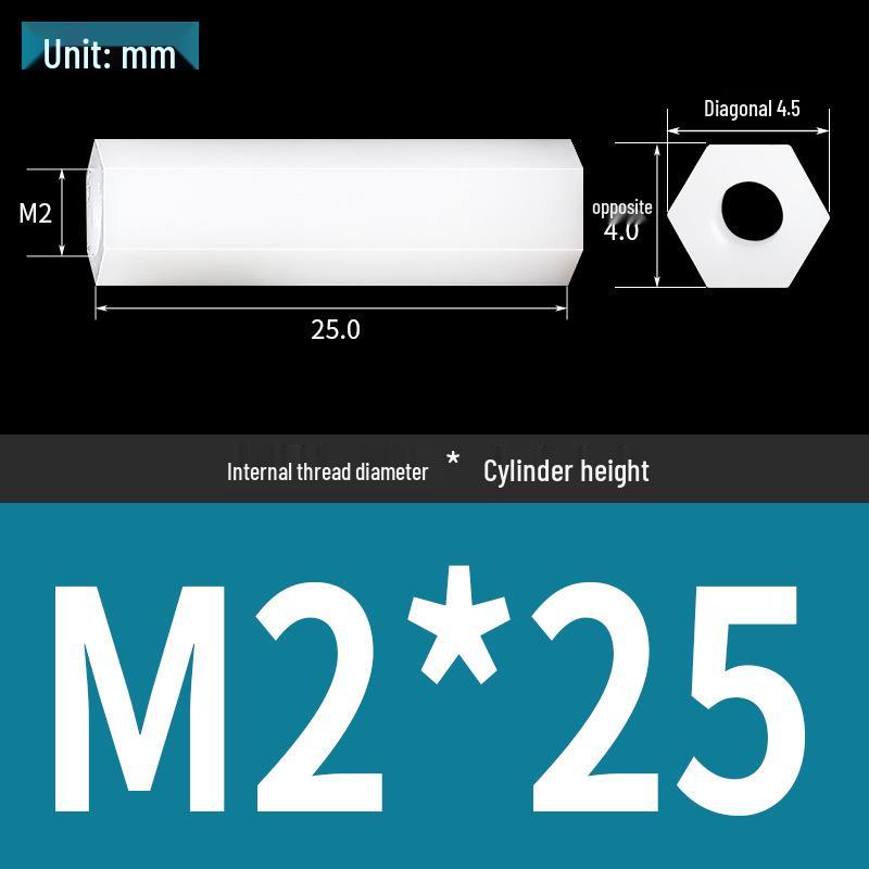 Black & White M2 Nylon Hexagonal Double-Through Standoff Spacer for PC Board Support