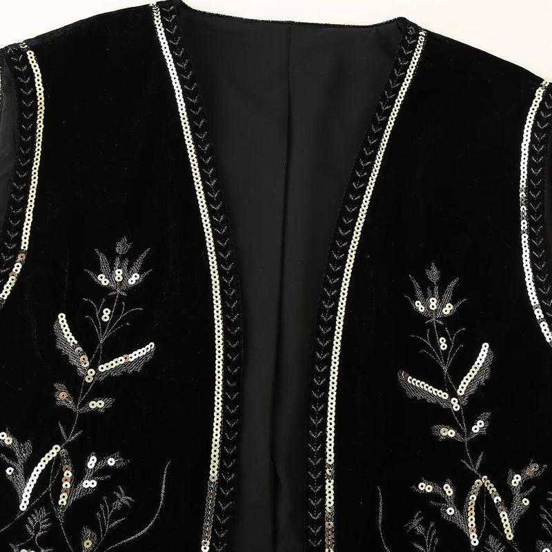 Kaslead New Arrival Women's Fashion Style Fashion Minimalist Velvet Beads Decoration Embroider Vest 5770226