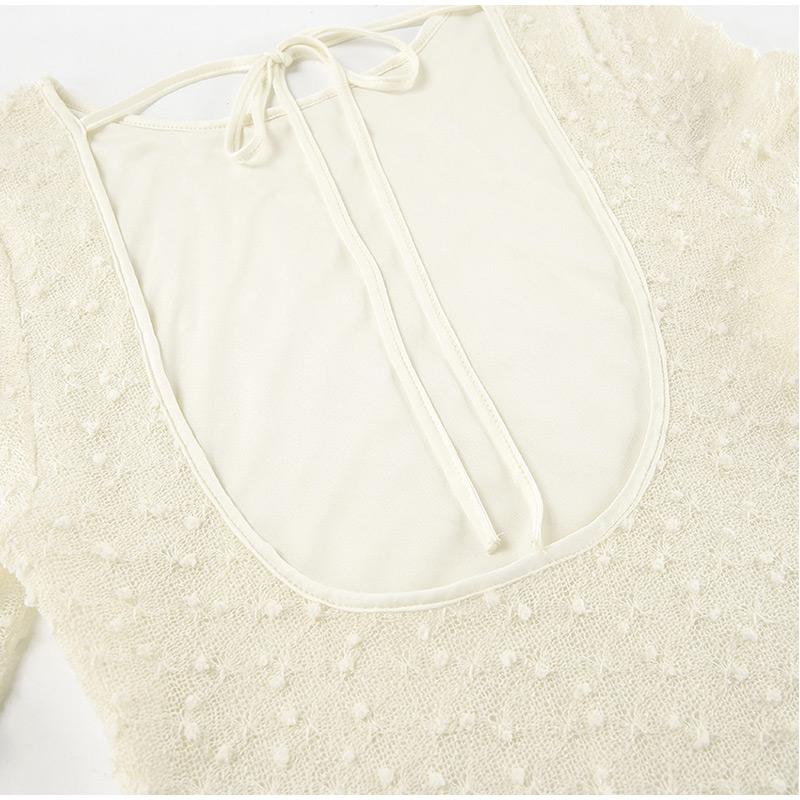 Elegant Backless Slim Dress Women Lace Up Round Neck Long Sleeved Dresses Summer High Waist Fashion Pullover Mini Short Dress