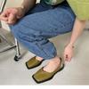 Ladies Square Toe Flats PU Fashion Sandals Buckle Slippers