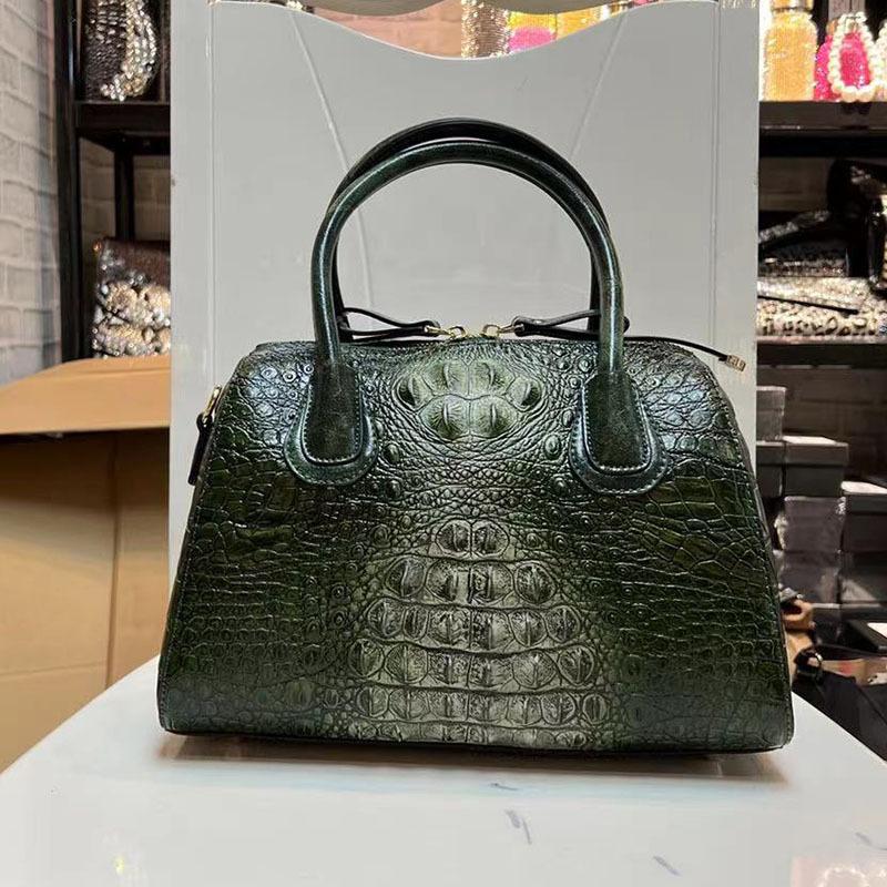 Bag Women'S Retro First Layer Cowhide Bag Crocodile Pattern Embossed Handheld Shoulder Bag Women'S Bag