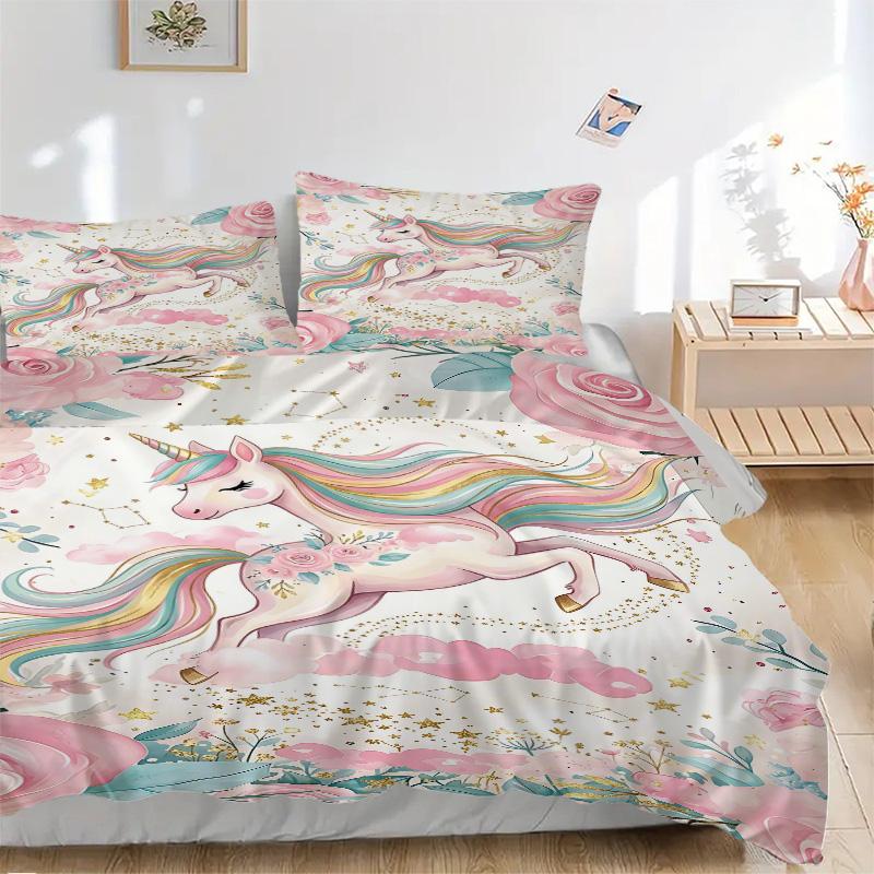 Magical Unicorn Fantasy Print 3Pcs Bedding Setduvet Cover With 2 Bedropillowcase Home Birthday Gift
