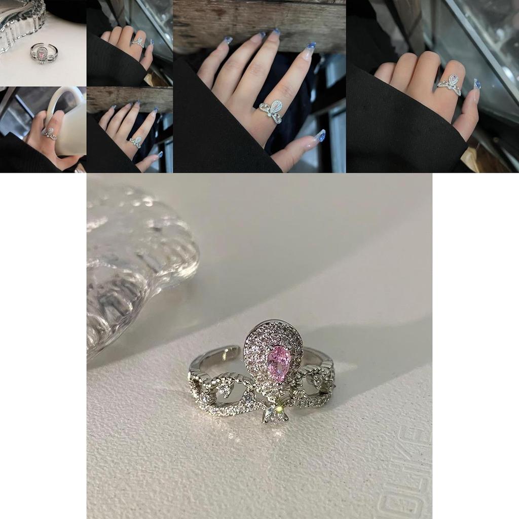 Charming Pink Crown Ring For Women Unique Design Adjustable Copper Fashion Jewelry