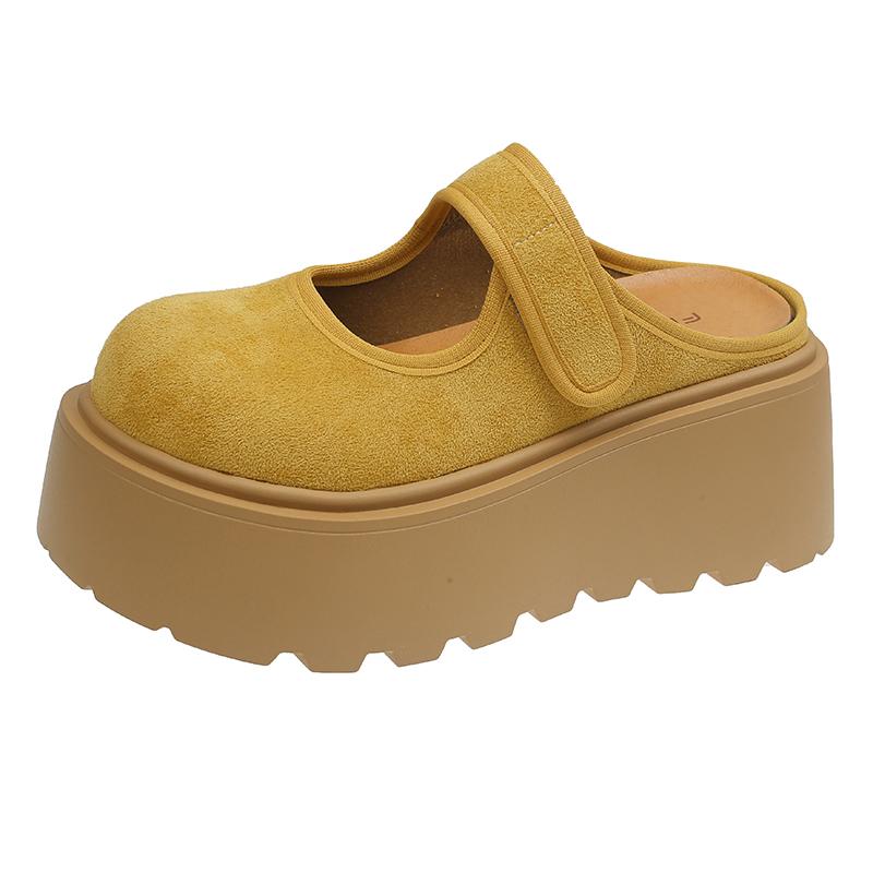 

Круглый носок на высоком каблуке, современные тапочки, летняя женская обувь для отдыха на открытом воздухе, распродажа 2025, новые женские тапочки из семи цветов на плоской подошве с неглубокой подошвой 40 жёлтый