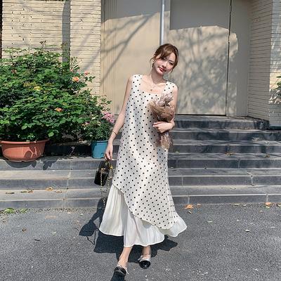 Design Sense Irregular Polka Dot Vest Dress Women's Summer New Loose and Thin Sleeveless Medium and Long Skirt