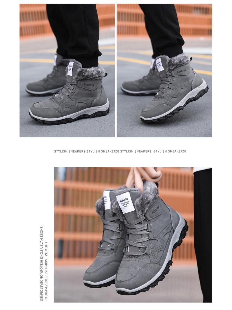 2024 Herren Winter Baumwolle Schneestiefel: Samtgefüttert, Dicksohlig, Schnürschuhe, Kältebeständig, High-Top für Bergsteigen