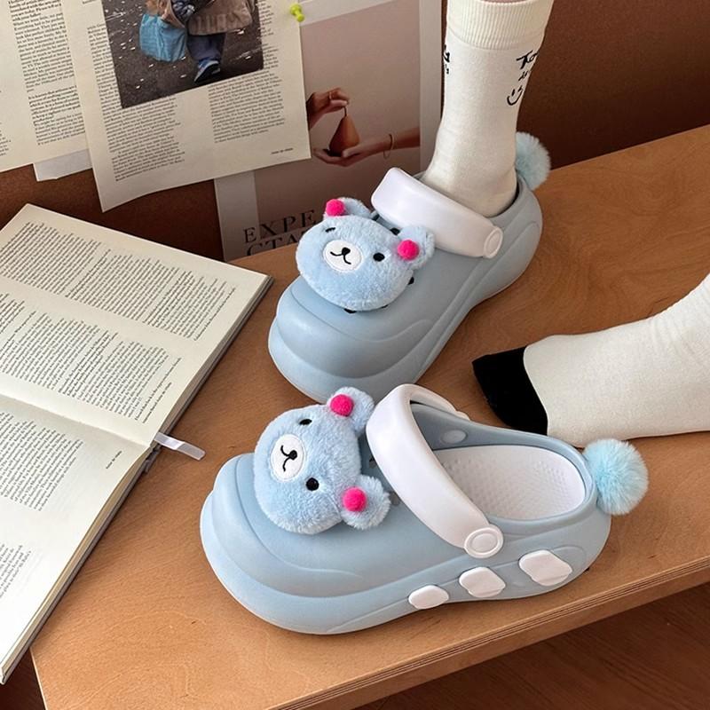Cartoon Cute Thick-soled Girls Baotou Half Slippers New Summer Wear Beach Non-slip Heightening Casual Hole Shoes