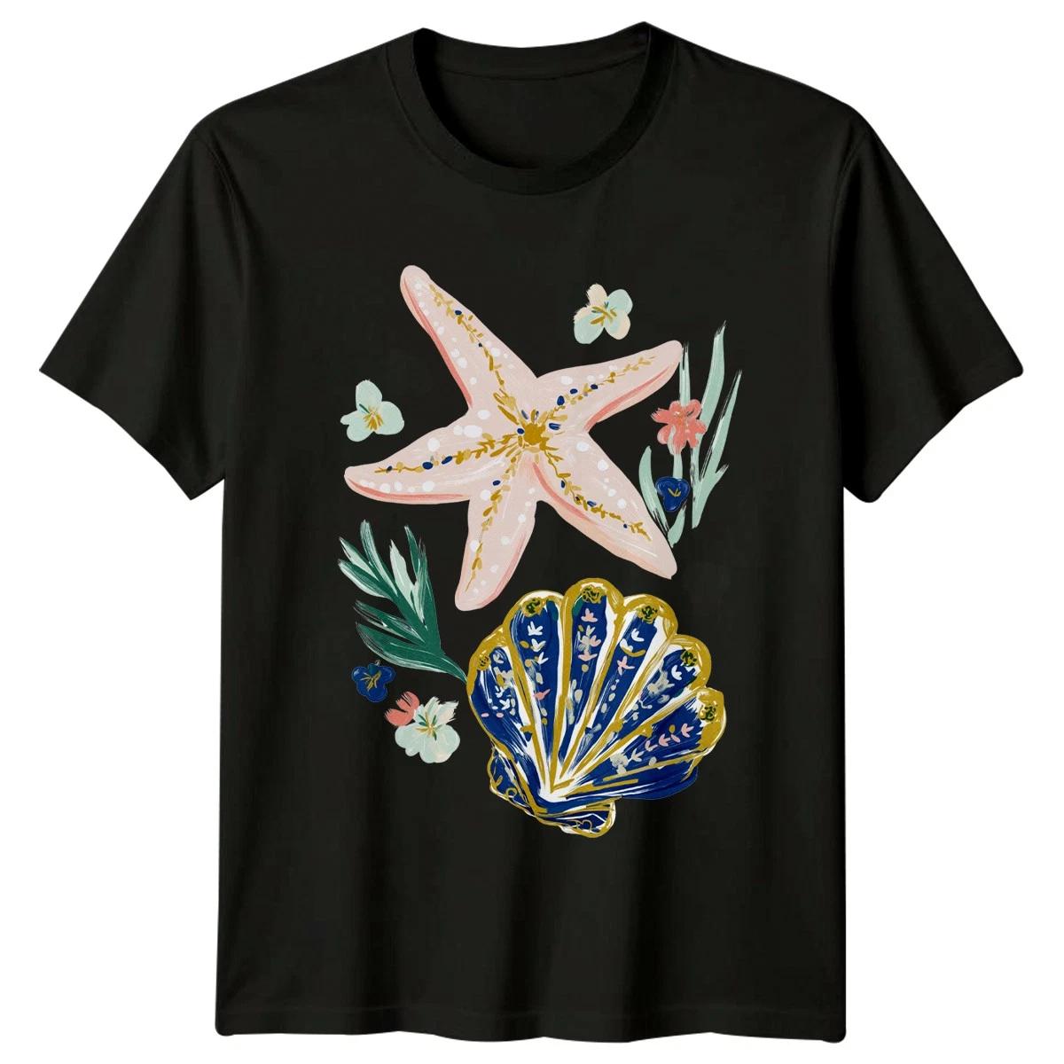 Starfish Seashell Womens T-Shirt Mediterranean Coastal Birthday Gift For Her XXL