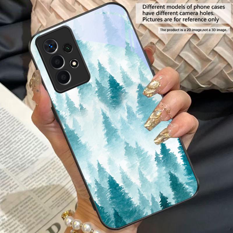 Ink landscape painting For Samsung Galaxy A50 A52 A52s A53 A54 A55 A56 A51 A80 A70 A71 A35 A34 A30 A26 A25 A22 Glass Phone Case