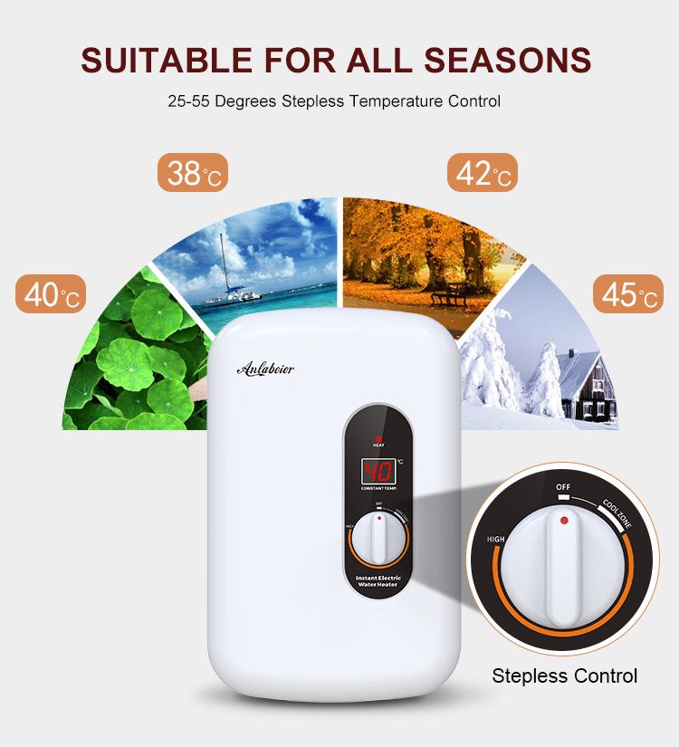 Compact Electric Water Heater with Adjustable Temperature for Shower and Bath, CE CB Certified
