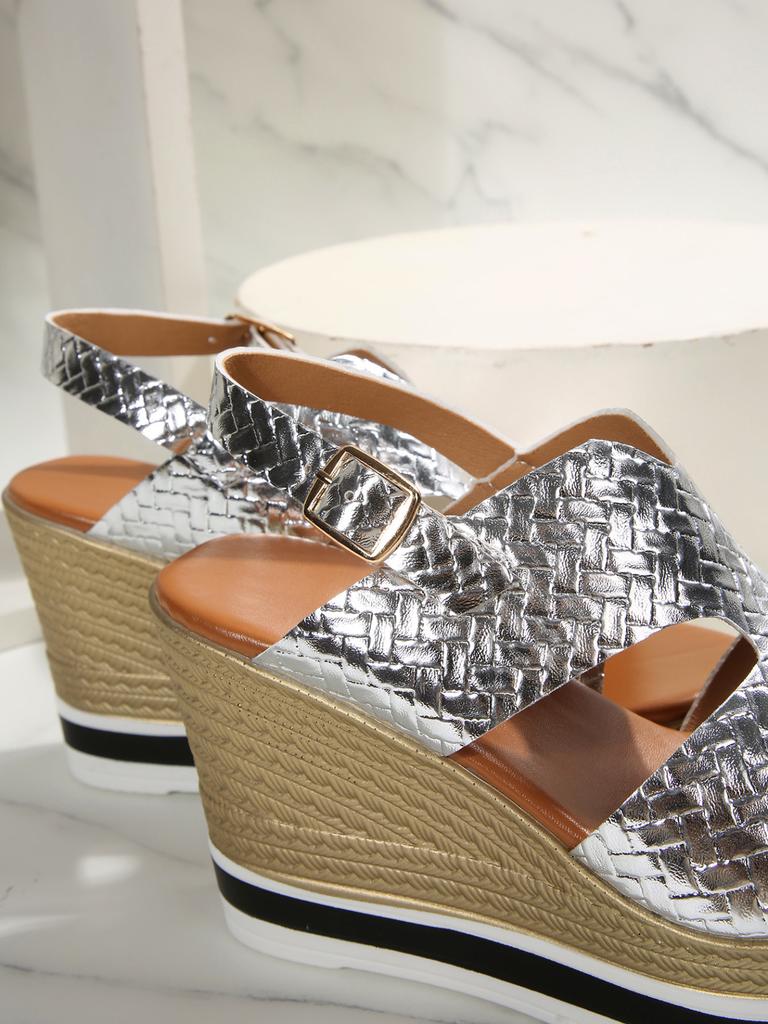 Foreign trade soft leather sandals women's thick-soled wedges 2025 summer matte one-word buckle with waterproof table Roman sandals