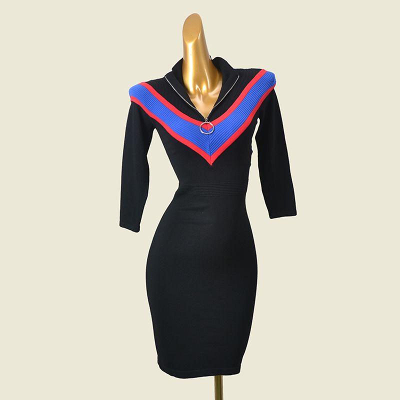 

Fashion V-neck Slim-Fit Knitted Dress Black 38(Miscellaneous lines with defects)